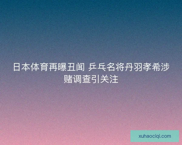 日本体育再曝丑闻 乒乓名将丹羽孝希涉赌调查引关注